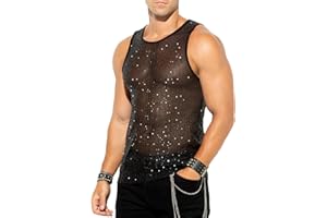 Arjen Kroos Men's Sequin Tank Top Sparkly Metallic Sleeveless T Shirt Party Top
