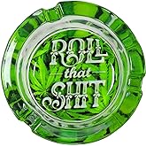 Pot Leaf Weed Glass Cigarette Ashtray Green Round Tabletop Ash Tray Indoor Outdoor Ashtrays for Home Restaurant Bar Hotel Office Use