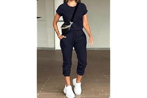 Women's 2 Piece Outfits - Casual Short Sleeve Crewneck Top & Drawstring Jogger Pants Set, Solid Color Loungewear Tracksuit