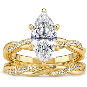 AVECON 3.5CT Marquise Cut Engagement Ring Set for Women, Size 5-9 | Infinity Twisted Cubic Zirconia Silver Wedding Bands, 14k