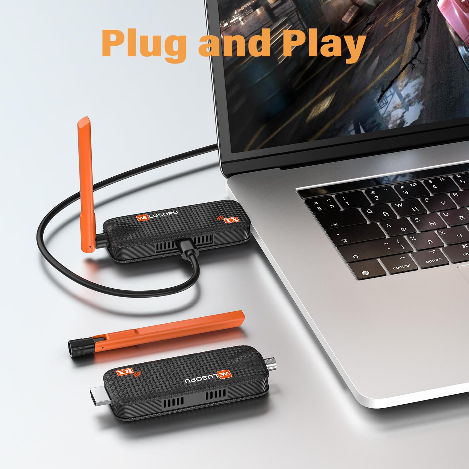 Wireless HDMI Transmitter and 2 Receivers, Support Up to 6 Receivers, 5.8G WELUSOPU HDMI Wireless Extender Casting Content for PC Laptop Camera Cable Box to Multiple TVs Monitors Projectors -165FT