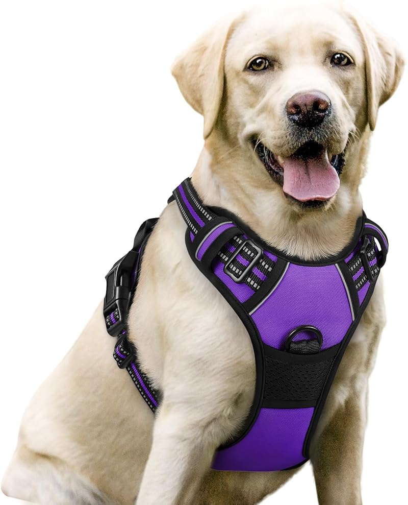 rabbitgoo Dog Harness Large No Pull Reflective Adjustable Purple L