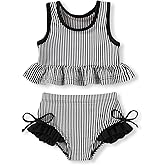 HAPPYMA Baby Swimsuit Toddler Girl Bathing Suit Summer Solid Color Bikini Set Beach Two Piece Swim Wear