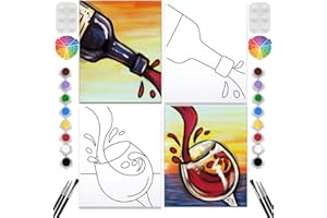 VALLSIP 2 Pack Paint and Sip Canvas Painting Kit Pre Drawn Canvas for Painting for adults Stretched Canvas Couples Games Date Night Pour Wine Anniversary Gifts Paint Party Favor(8x10) Valentine Day