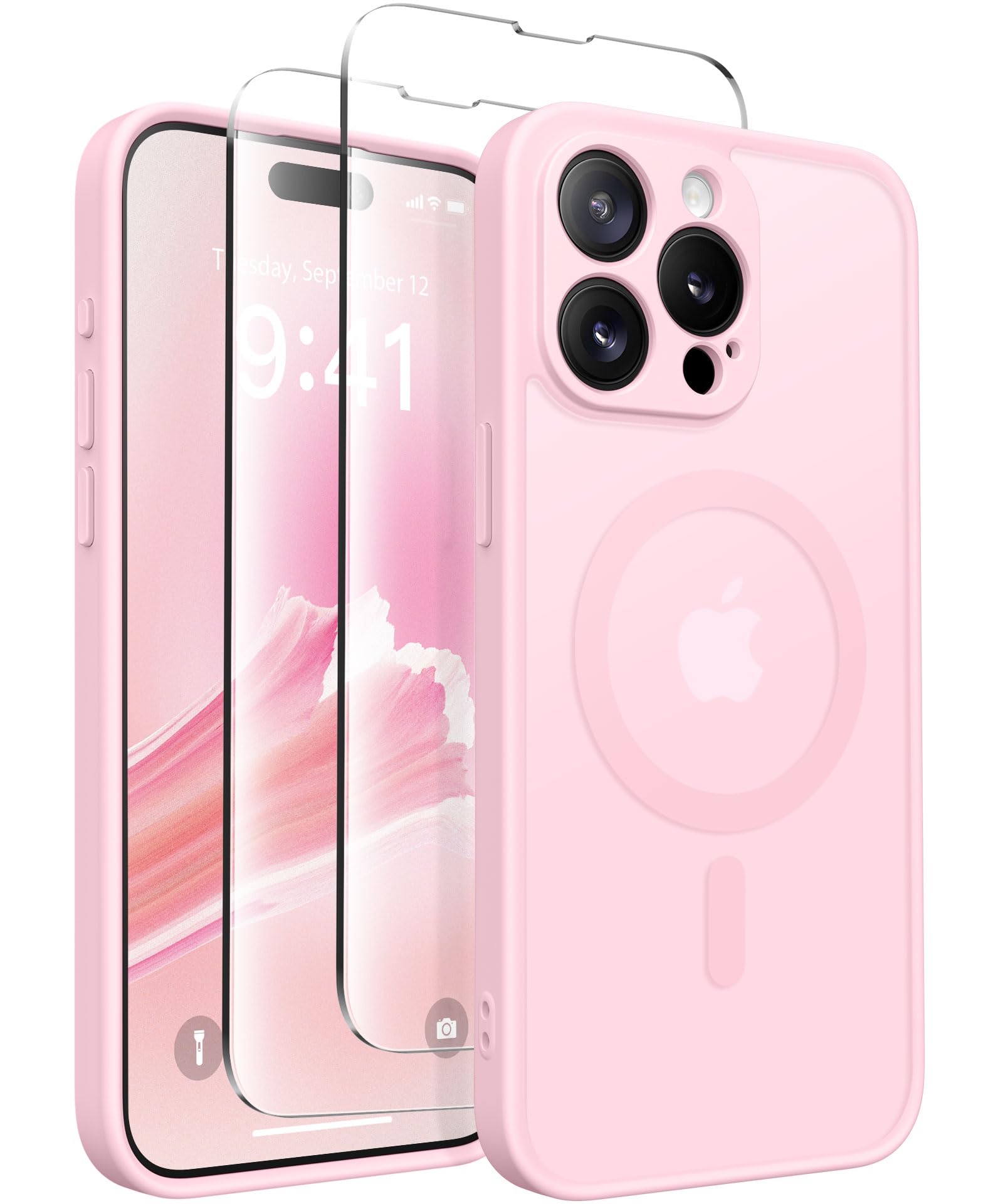 CAPRARO Magnetic for iPhone 15 pro Case, [Compatible with MagSafe] [Full Camera Protection] Shockproof Protective Slim Translucent Matte Phone Case iPhone 15 pro Case,PastelPink — image 1