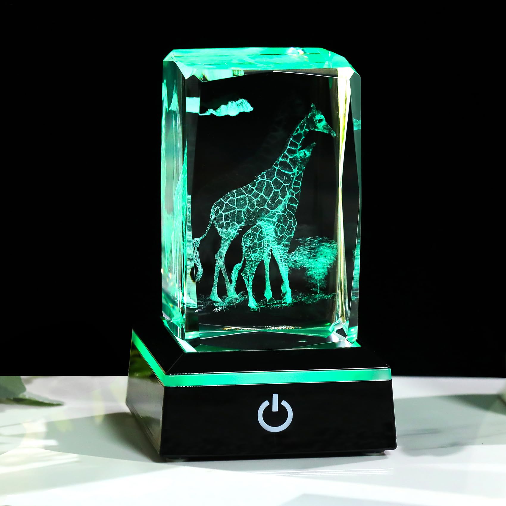 Ornalrist Crystal Engraved 3D Giraffes Figurines Paperweight with LED Base, Glass Giraffes Animals Collectible Ornament Gifts for Women Men Collectible