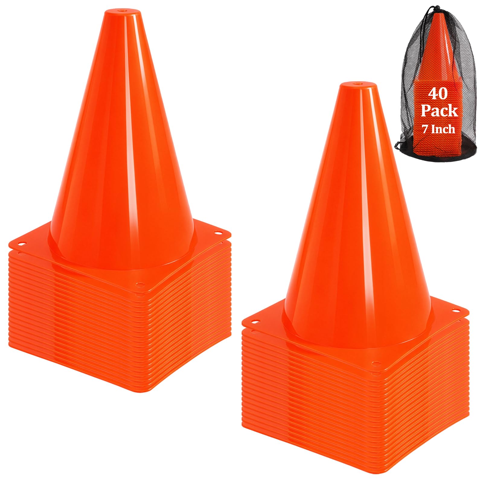 Faswin 40 Pack 7 Inch Plastic Sport Training Traffic Cone, Orange