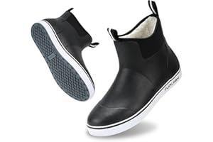 Furuian Men's Deck Boots with Fuzzy Lining Rubber Boots for Men Ankle Fishing Boots Mens Rain Boots Anti-slip Warm Winter Boots Watereproof Snow Boots for Fishing, Gardening, Outdoor