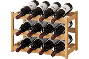 BMOSU Bamboo Wine Rack Wine Storage Cabinet Shelf 12 Bottle Wine Racks Countertop solid and practical for Kitchen Dining Room Pantry - 3 Tiers Wine Rack(Natural)