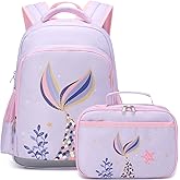 JIANYA Backpack for Girls, Preschool Kindergarten Kids School Bag Girls Backpack with Lunch Box & Chest Strap, 15" Tall
