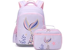JIANYA Kids Backpack for School Girls Mermaid School Bags for Preschool Kindergarten Backpacks with Lunch Box & Chest Strap