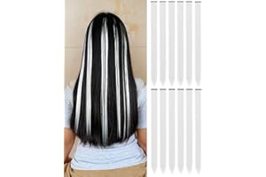 FARRUIS 22 Inch Colored Hair extension 12 Pcs White Clip in Hair Extension for Women Girls Kids Synthetic Highlight Hair Piece for Party Halloween