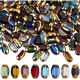 SUNNYCLUE 1 Box 160Pcs 8 Colors Faceted Glass Bead Rice Shaped Beads Bulk 7mm Mini Colorful Golden Electroplate Crystal Oval Barrel Loose Spacer Bead for Jewelry Making Necklaces Bracelets DIY Crafts