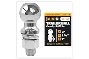 GusHill USA GH40004 Chrome Trailer Hitch Ball, 6,000 lbs, 2-Inch Diameter, 1 x 2 -Inch Shank