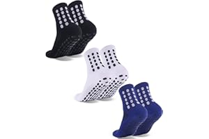 ZXOLDZX 3 Pairs Kids Grip Soccer Socks Cushioned Non Slip Football Athletic Sports Socks for Boys Girls