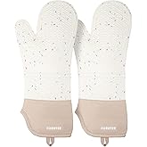 Extra Long Silicone Oven Mitts - Heat Resistant up to 500°F, 15'' Waterproof and Non-Slip Oven Gloves with Soft Quilted Liner - Perfect for BBQ, Cooking, Baking, and Grilling - 1 Pair, White