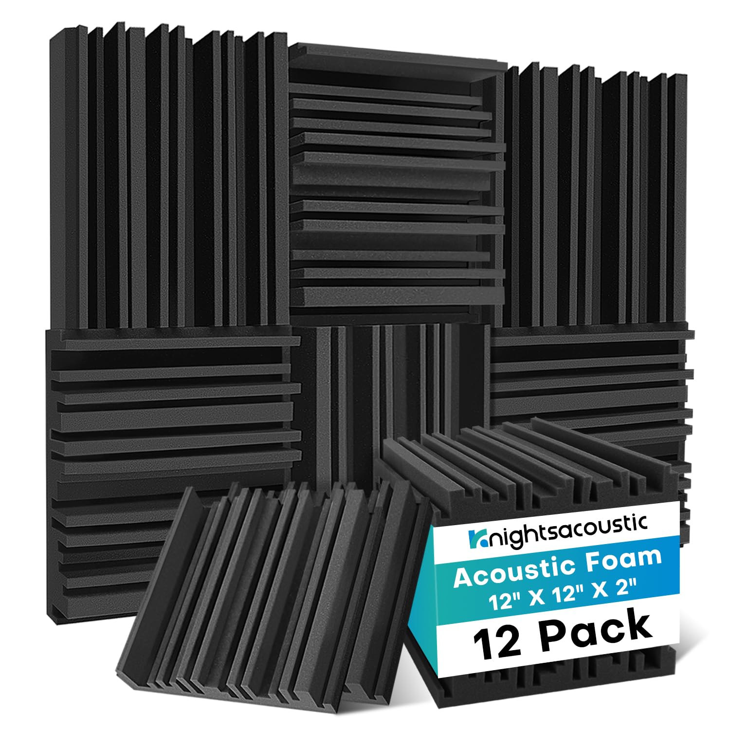 12 Pack Sound Proofing Panels, 5 X 30 X 30cm /2" X 12" X 12" Acoustic Wall Foam Panels, Studio Wedge Tiles, High Density Fireproof Soundproofing Acoustic Panels for Podcast Studio, Offices