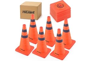 HiGiant [6 Pack] Collapsible Traffic Safety Cones 18 Inch, Orange Cones, Widely Use Pop-up Cones with Reflective Collar, for Driving Practice and Parking lot.