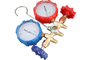 Acouto Professional AC Manifold Gauge Set, R410A R22 R134a R32 Refrigerant Charging Kit, HVAC Gauges and Hoses for Car Condit