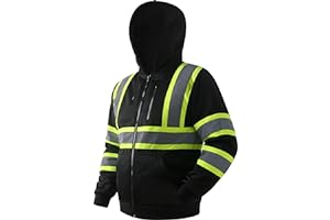 JKSafety Hi-Vis Safety Sweatshirt for men women High Visibility Zip-Up Hooded Sweatshirt Hoodie work utility Reflective Strips with Extended Trims (JK121-Black,XXL)