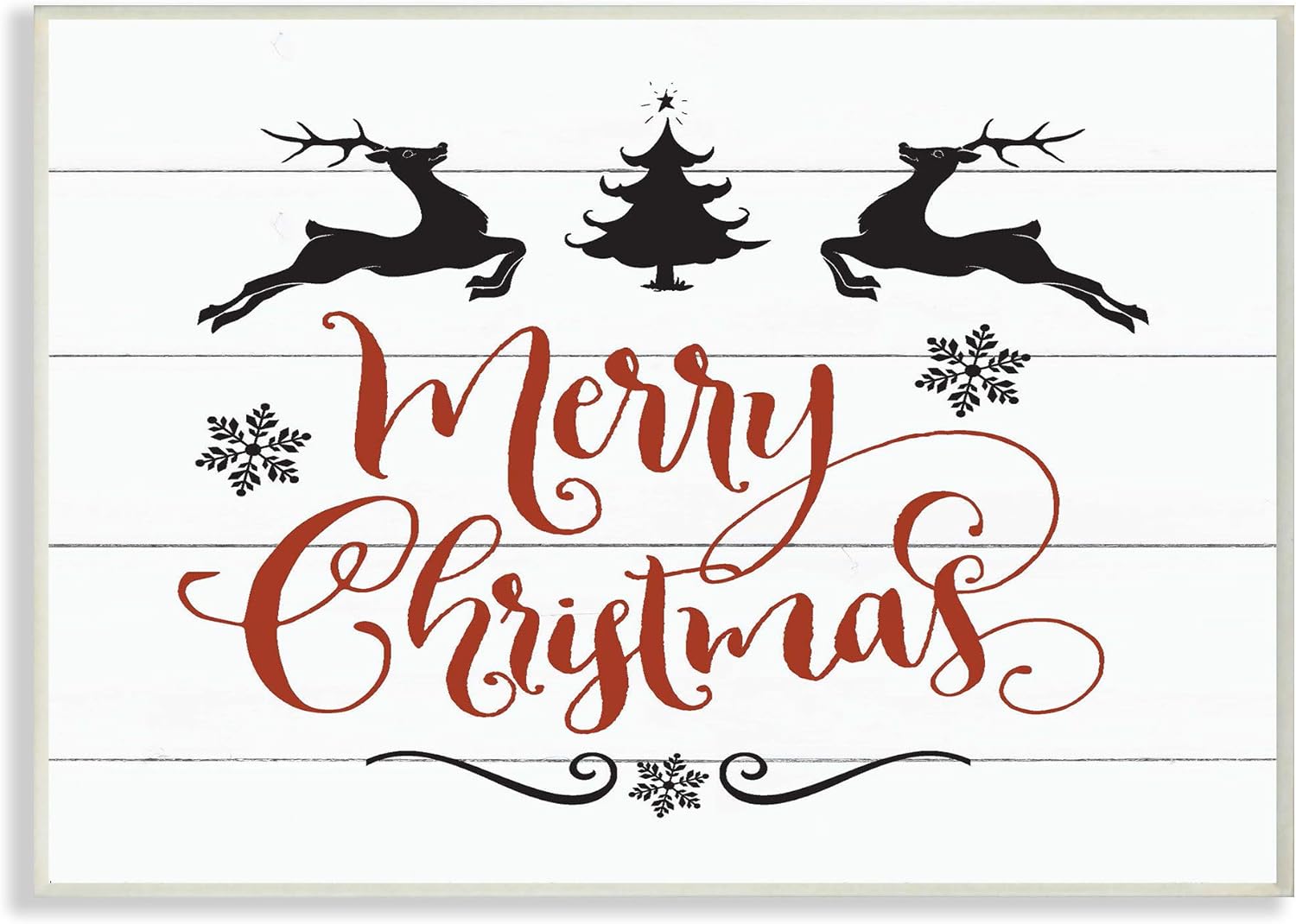 Paintings - The Stupell Home Décor Collection Holiday Merry Christmas Elegant Reindeer Black White and Red Typography Wall Plaque Art, 13 x 19, Multi-Color