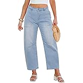 GRAPENT Barrel Jeans for Women High Waisted Trendy Wide Leg Baggy Ankle Length Stretchy Denim Trouser Jeans with Pockets