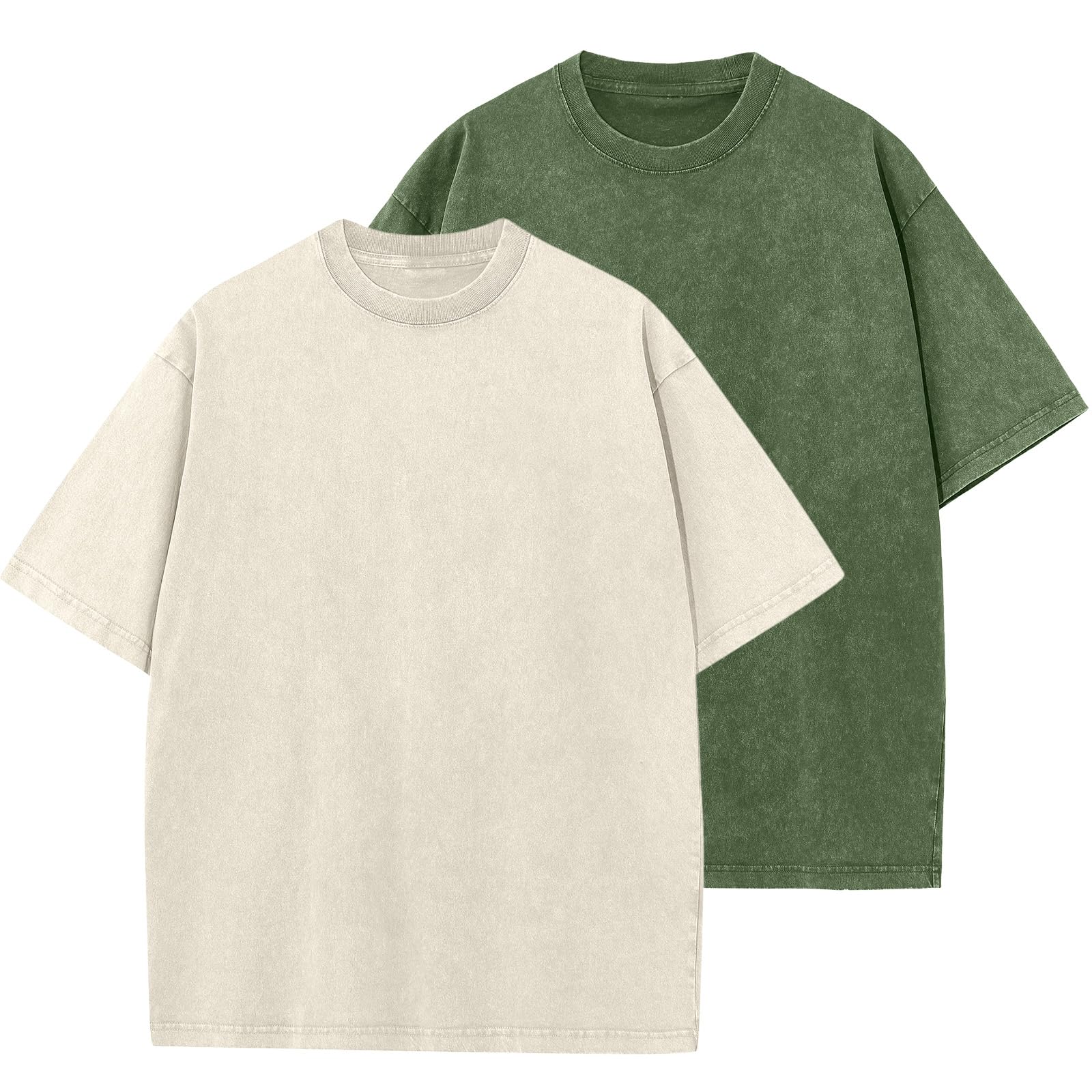 Photo 1 of 2 Pack Men's Oversized Cotton T-Shirts Loose Fit Vintage Tee Short Sleeve Casual Tshirts Solid Tops(BGAG,2XL)