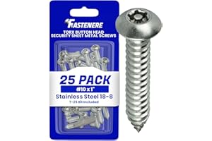 Fastenere Torx Security Sheet Metal Screws - #10 x 1" (25-Pack) Button Head, Tamper-Resistant, Anti Theft Stainless Steel Screws for Higher Level of Safety & Secure Fastening Solution
