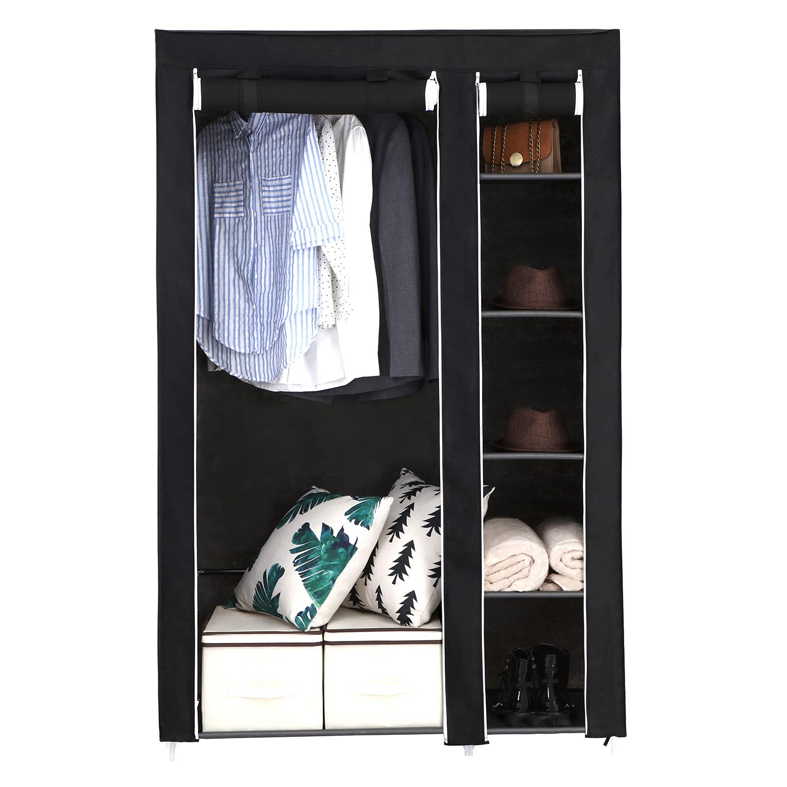 SONGMICS Stoffschrank, XL, Kleiderschrank, Faltschrank, Campingschrank mit Kleiderstange, 110 x 175 x 45 cm, schwarz, LSF007 3