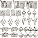 SUNNYCLUE 1 Box 80Pcs 10 Styles Silver Poker Charms Playing Cards Charms Tibetan Alloy Metal Ace of Spades Clue Games Rhombus Heart Lock Pendants for Jewelry Making Findings Necklaces DIY Crafts