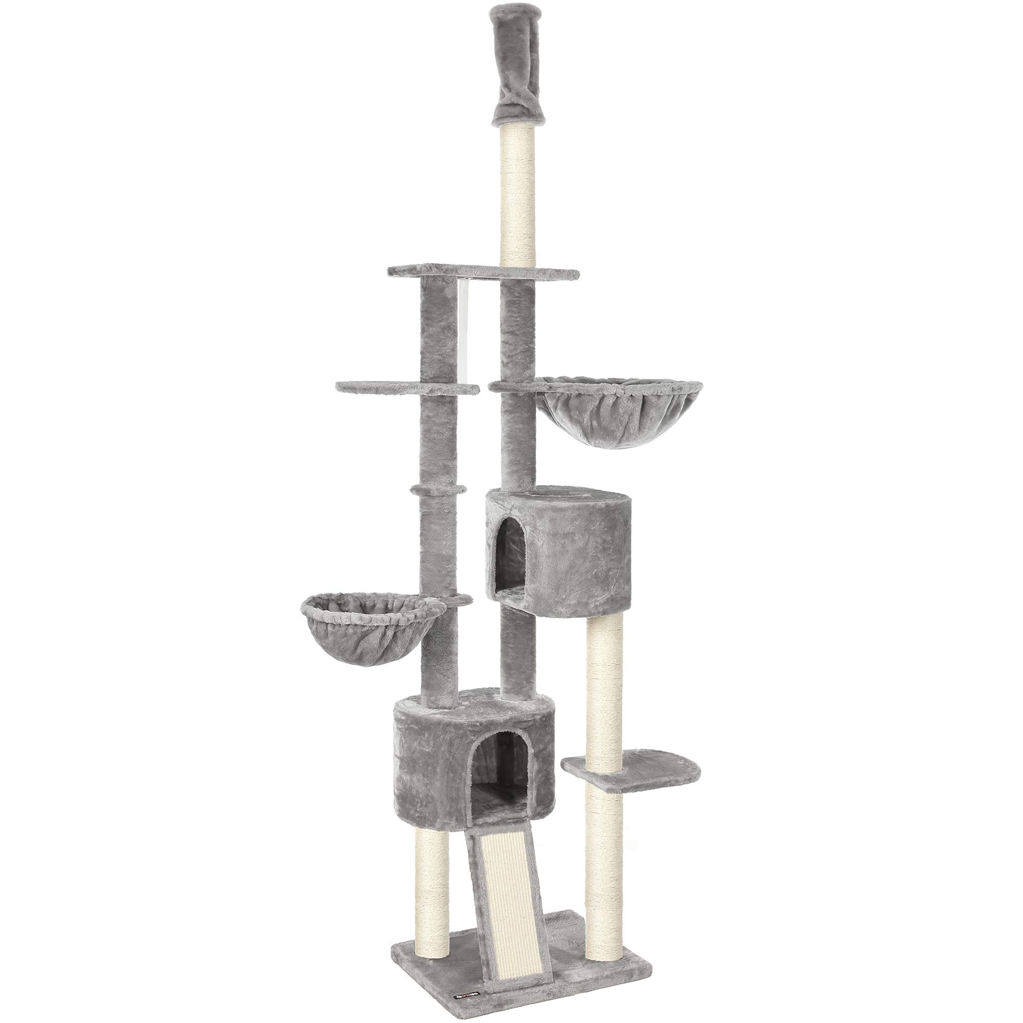 FEANDREA Floor-to-Ceiling Cat Tree, 2.4-2.6 m, Cat Tower, Light Grey PCT110W01, 1 Count (Pack of 1)