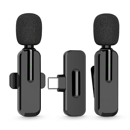 MAYBESTA Wireless Mini Microphone for iPhone 15 Bluetooth Lavalier  Android Mic for Video Recording, Clip-on USB C Phone Microphones  for
