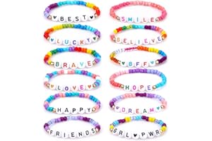 Lorfancy 12Pcs Kids Bracelets for Girls Letter Beads Bracelets Toddler Baby Cute Friendship Princess Stretchy Pretend Play Bracelet Costume Jewelry Accessories (A-12 pcs)