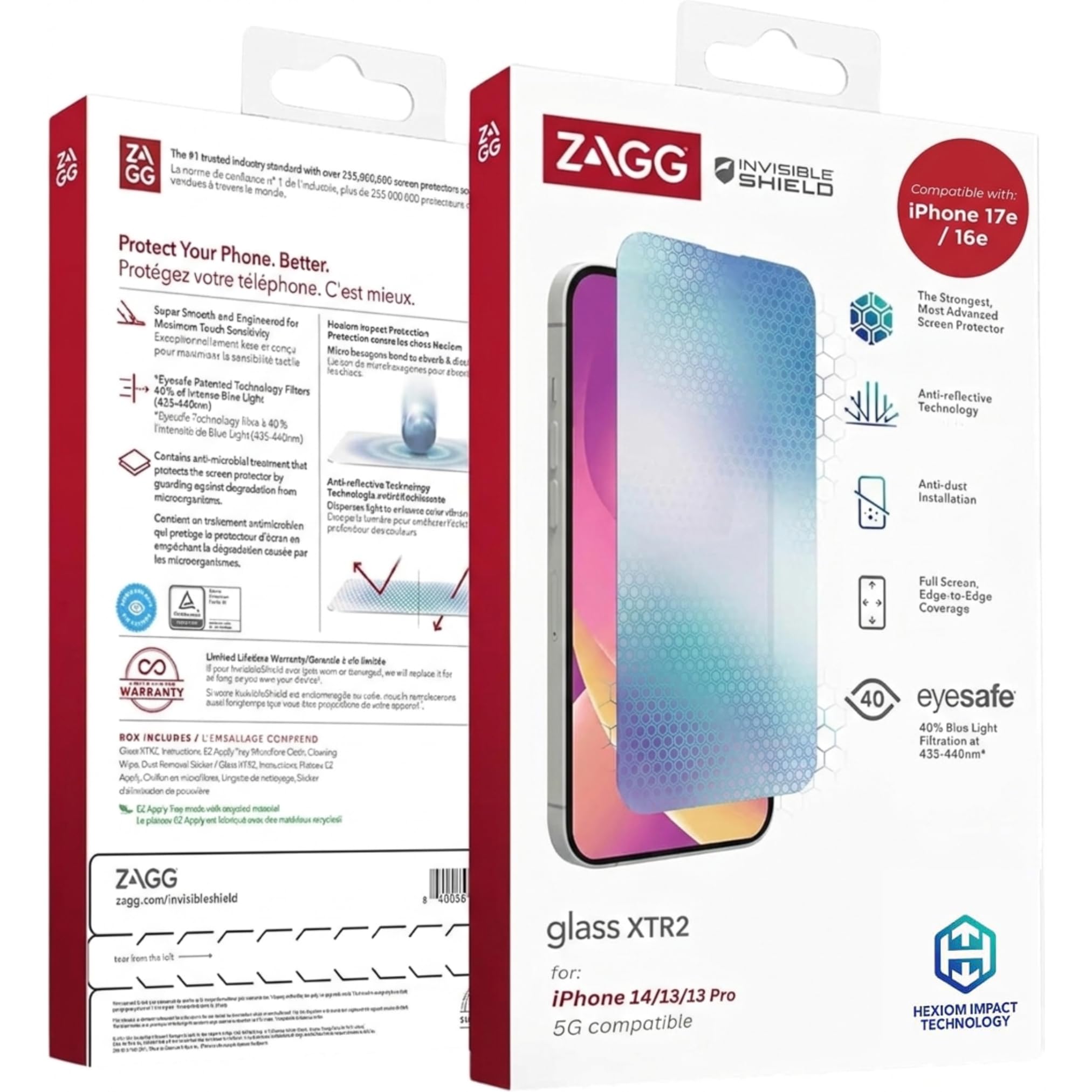 ZAGG InvisibleShield Glass XTR2 Screen Protector for iPhone 16e / iPhone 14/13/13 Pro - Maximum Impact Protection, Anti-Reflective, Anti-Dust, Edge-to-Edge, Blue Light Filter, Easy Install