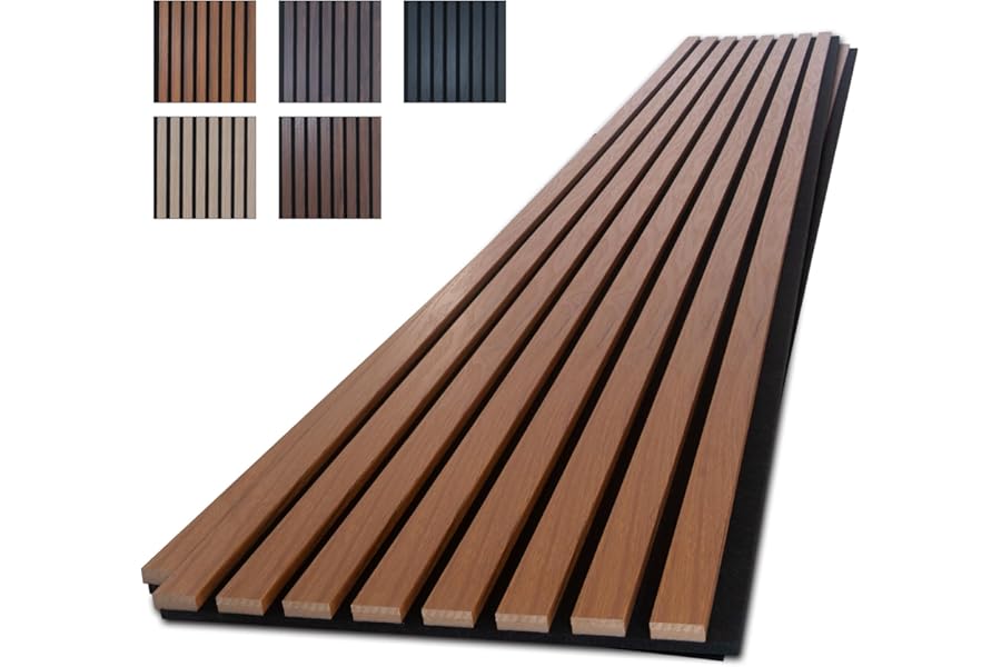 NeatiEase Wood Panels for Wall, 4-Piece 96" x 12.6" Soundproof Wood Slat Wall Panel for Interior Wall Decor Noise Cancelling, Acoustic Wall Panels, Sound Absorbing Panel (Teak)