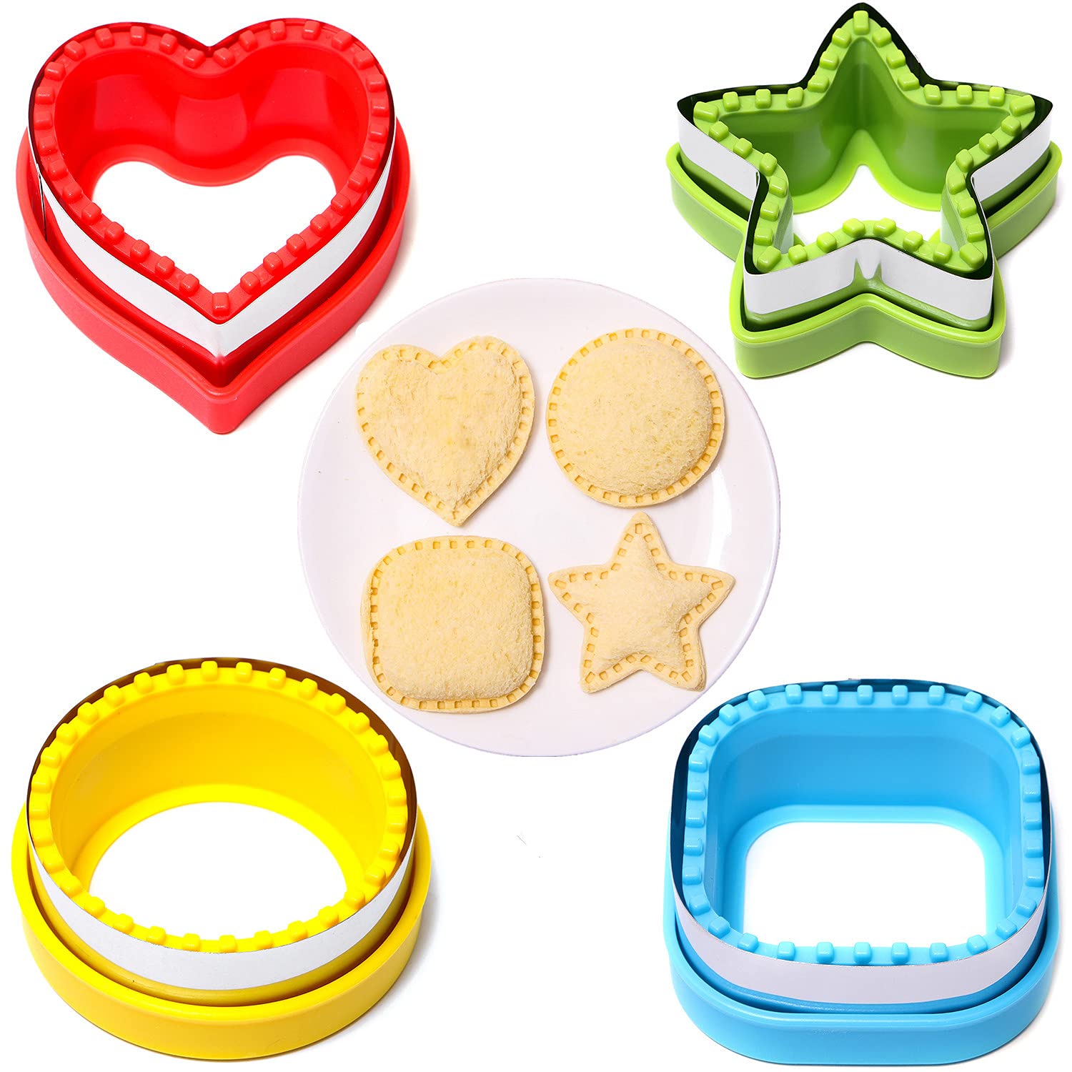 Photo 1 of BakingWorld Sandwich Cutter and Sealer,Set of 4 Bread Sandwich Decruster Pancake Maker DIY Cookie Cutters for Kids Bento Box,Round Heart Star Square Shapes Sandwich Decruster Press Mold