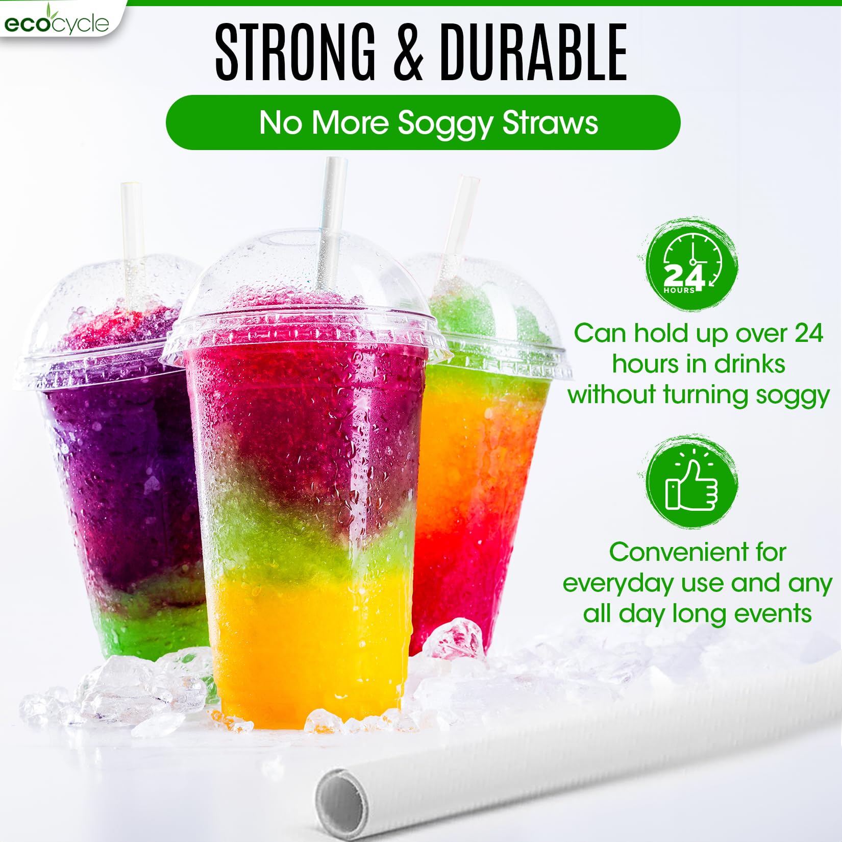 EcoCycle Biodegradable Disposable Bamboo Fiber Straws- 200pcs | 7.8'' Inch | Compostable and Biodegradble - Image 3