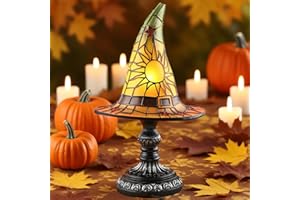 GENERIC Witch Hat Lamp Resin Stained Glass Lampshade Halloween Witch Hat Lamp Gothic Lamps Fun Spooky Lamps Mystical Decor Halloween Hats Light Decoration Used for Indoor Party Home(Green)