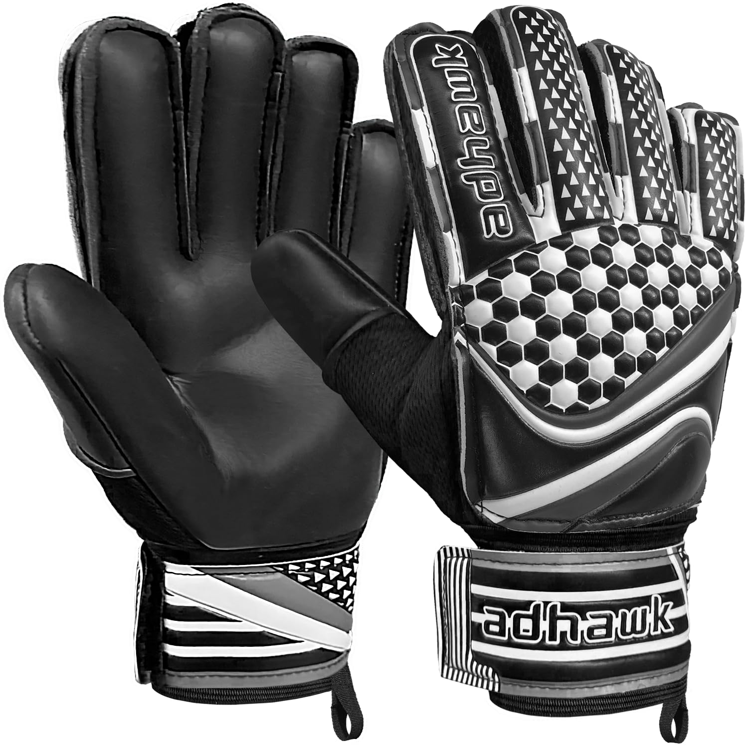 Adhawk Goalkeeper Gloves for Kids & Adult, Football Training Goalie Gloves, Non-Slip Palm Material with Extra Foam Padding to Protect Kids Palms and Fingers, Double Layer Wrist Protection