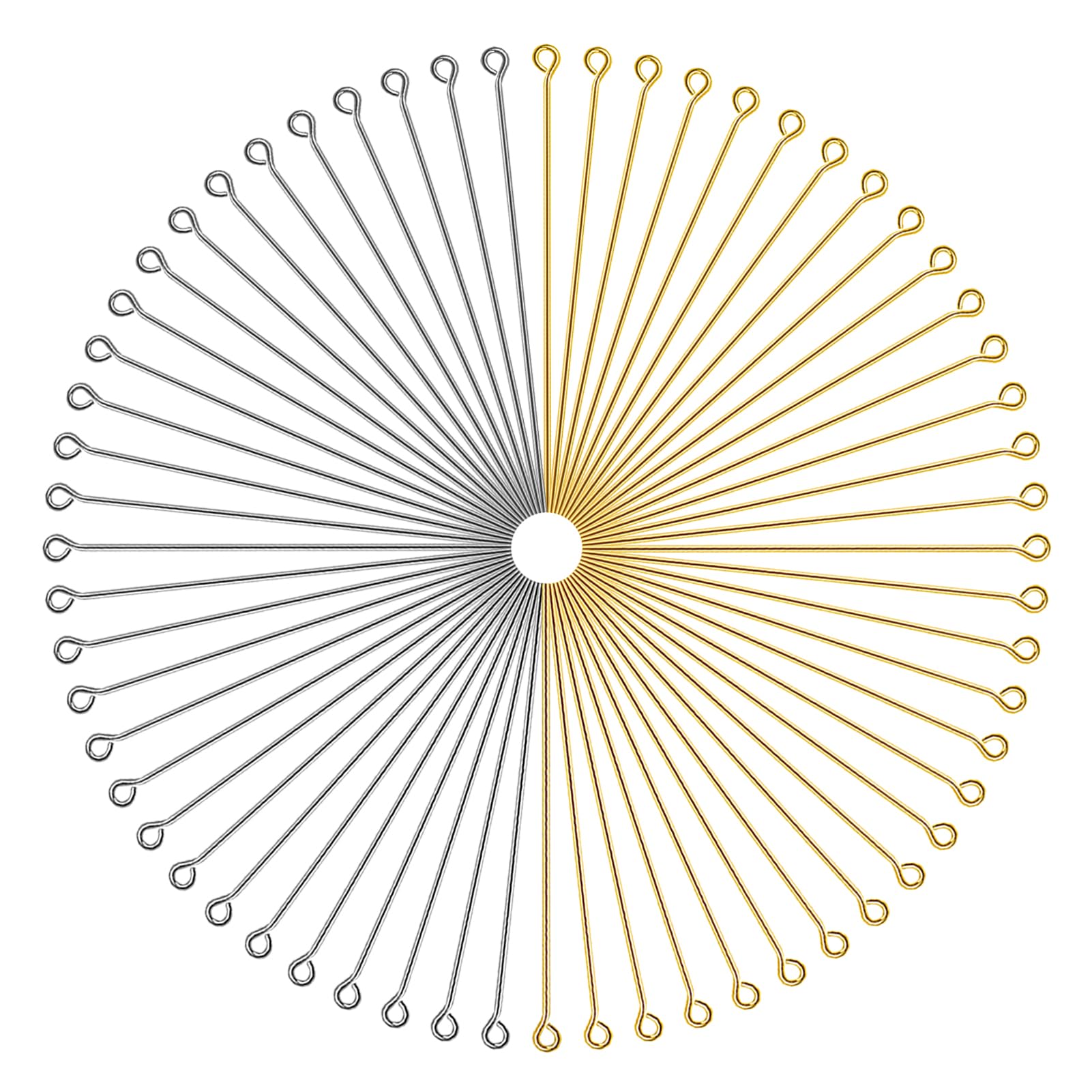 TOAOB 200pcs Eye Pins Needles Studs Round Head Stainless Steel Silver Gold 50 mm for Earring Accessory Jewellery Making Crafts