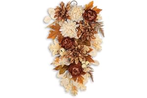 GNFLUS 23.6 Inch Fall swags for Front Door Outside Autumn sway with Dahlia, Chrysanthemum, Rose, Berries & Leaves – Fall Door sway for Outdoor sways Indoor Thanksgiving Decor Champagne and Brown