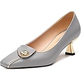 Muikecors Women's Kitten Heels Square Toe Low Heel Pumps Closed Toe Patent Slip On Pumps Womens Work Dress Office Wedding Party Shoes 2 Inch