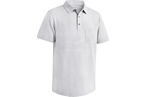 VEBOON Mens Long and Short Sleeve Polo Shirts Pocket Casual Solid Cotton Blend Drop Cut Collared Polo Shirts for Men