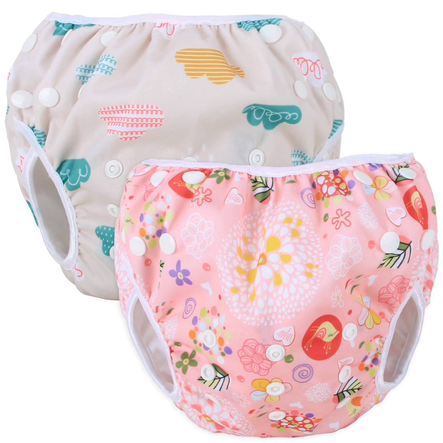 Teamoy Reusable Swim Nappy(2 Packs) for Baby Boys& Girls, Comfortable, Washable and Adjustable, Ideal for Swimming Lessons/Holiday, Cloud + Spring Blossoms