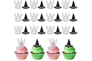 KCMOSGI 24 Pcs Witch Hat and Crown Cake Topper,Wicked Cake Topper and Wicked Cupcake Toppers,For Party, Birthday Cake, Craft Decoration