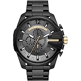 Diesel Men's Mega Chief Stainless Steel Bracelet, Silicone or Leather Band Watch with Analog or Digital Movement