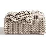 BEDSURE Cotton Waffle Weave Blanket Queen Size - Lightweight and Soft Blankets for Queen Bed, Cooling Bamboo Blankets for All