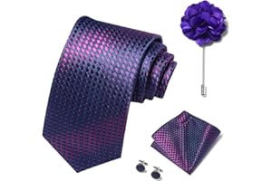 joy alice Ties Set Men Mixed Color Necktie Handkerchief Cufflinks Brooch 3.15 Formal