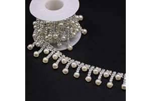 Rytenz 1 Yard Tassel Rhinestone Fringe Trim, Crystal Close Chain Applique for DIY Decoration Sewing Crafts Wedding Bridal Party Clothing Accessories