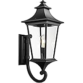 Emliviar 29.3 Inch Outsider Wall Lantern, Outdoor Wall Light Suitable for House Porch, Clear Glass in Black Finish, XE292UB-L